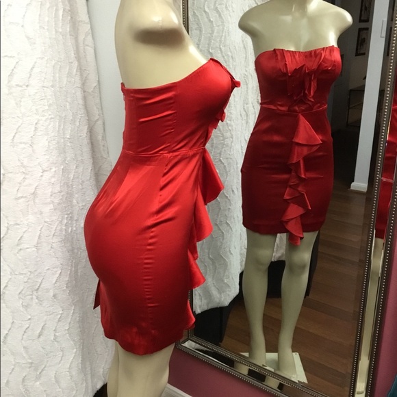 Express Red Ruffle Cocktail Dress - Picture 2 of 3